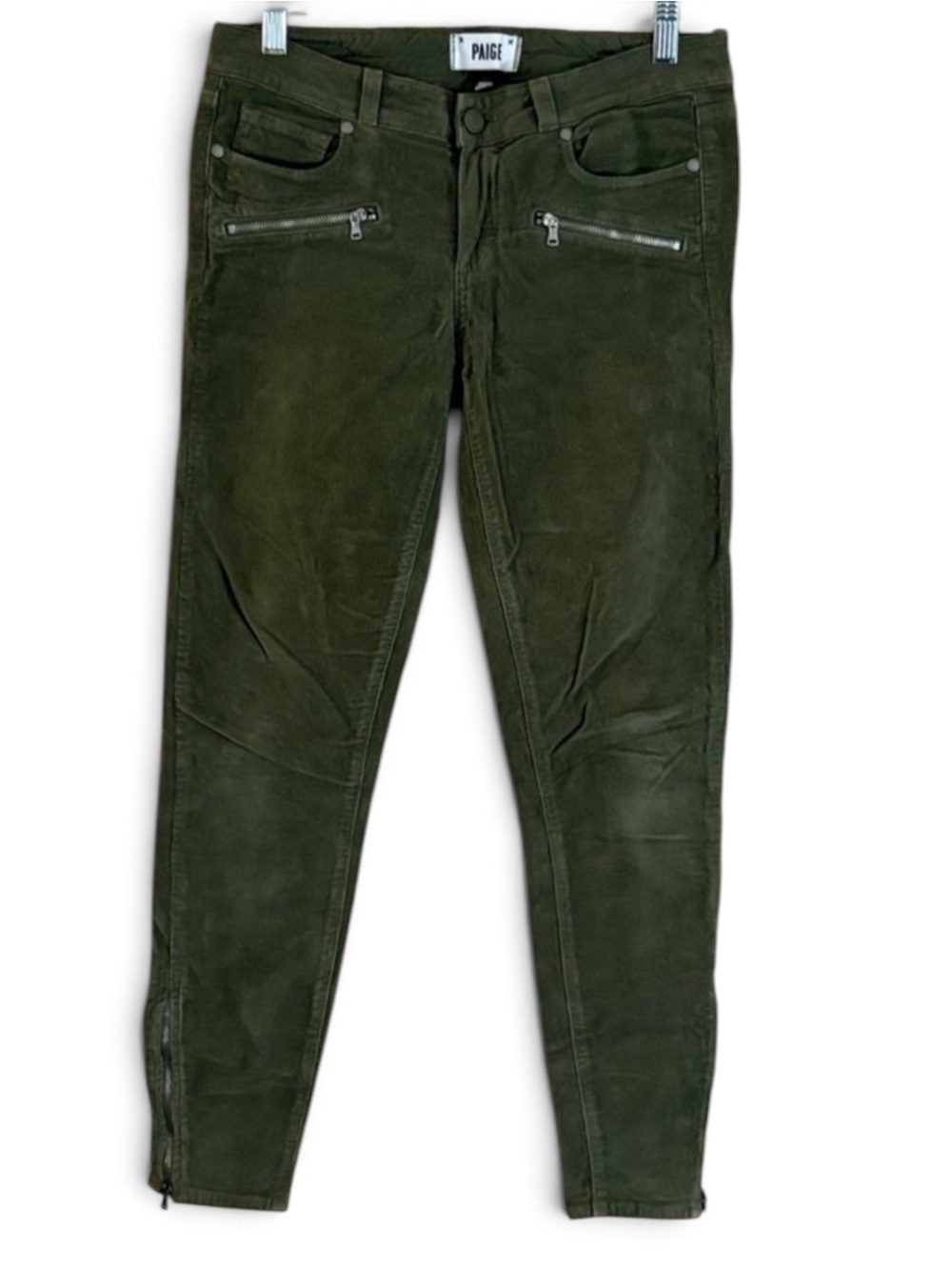 PAIGE Olive Indigo Zip Corduroy Ankle Jeans